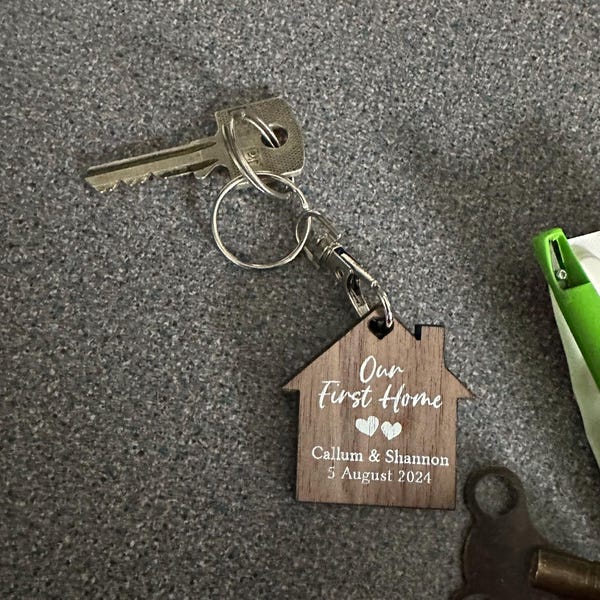 Personalised First Home Keyrings, New Home Keyrings, House Keyrings Set ...