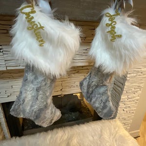 Calza di natale in finta pelliccia di coniglio bianca - Alibaba