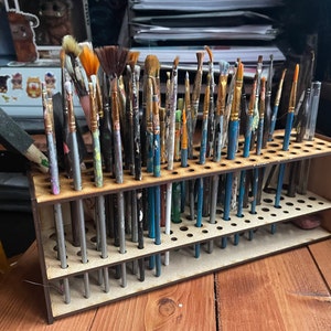 67 Holes Paintbrush Holder Stand Wooden Paint Brush Desk Organizer Wall  Mount Holding Rack For Brush Pens Colored Pencils Marker