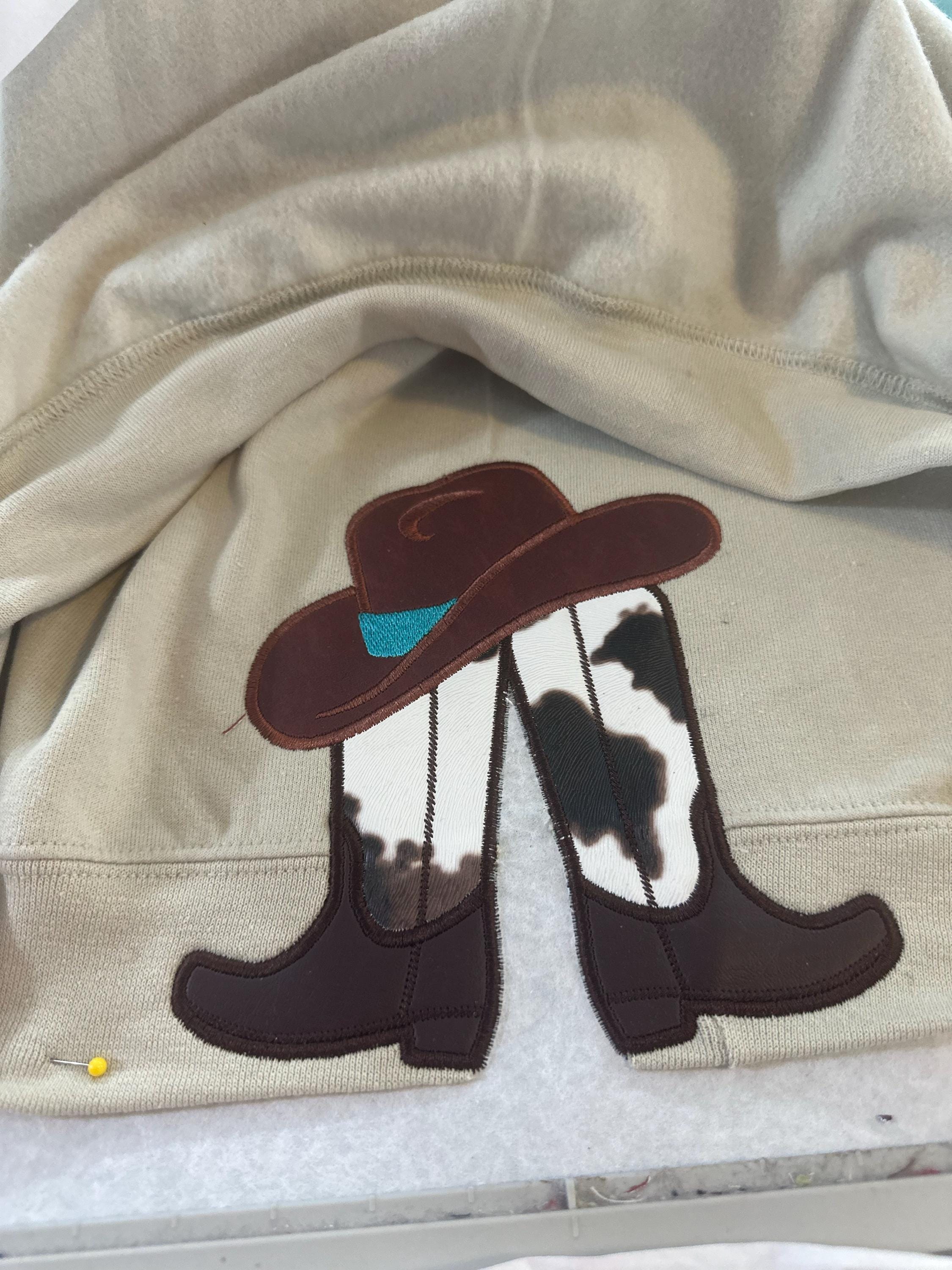 Customer project using Cowgirl Cowboy Boots and Hat Applique embroidery design