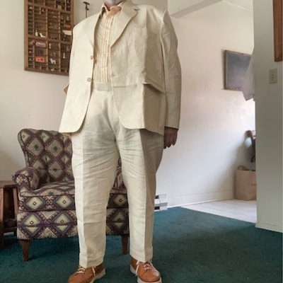 Men'S & Boy'S Sizes Light Weight 2 Buttons Linen Suit - All White Suit - Mens Linen Suit main image 1