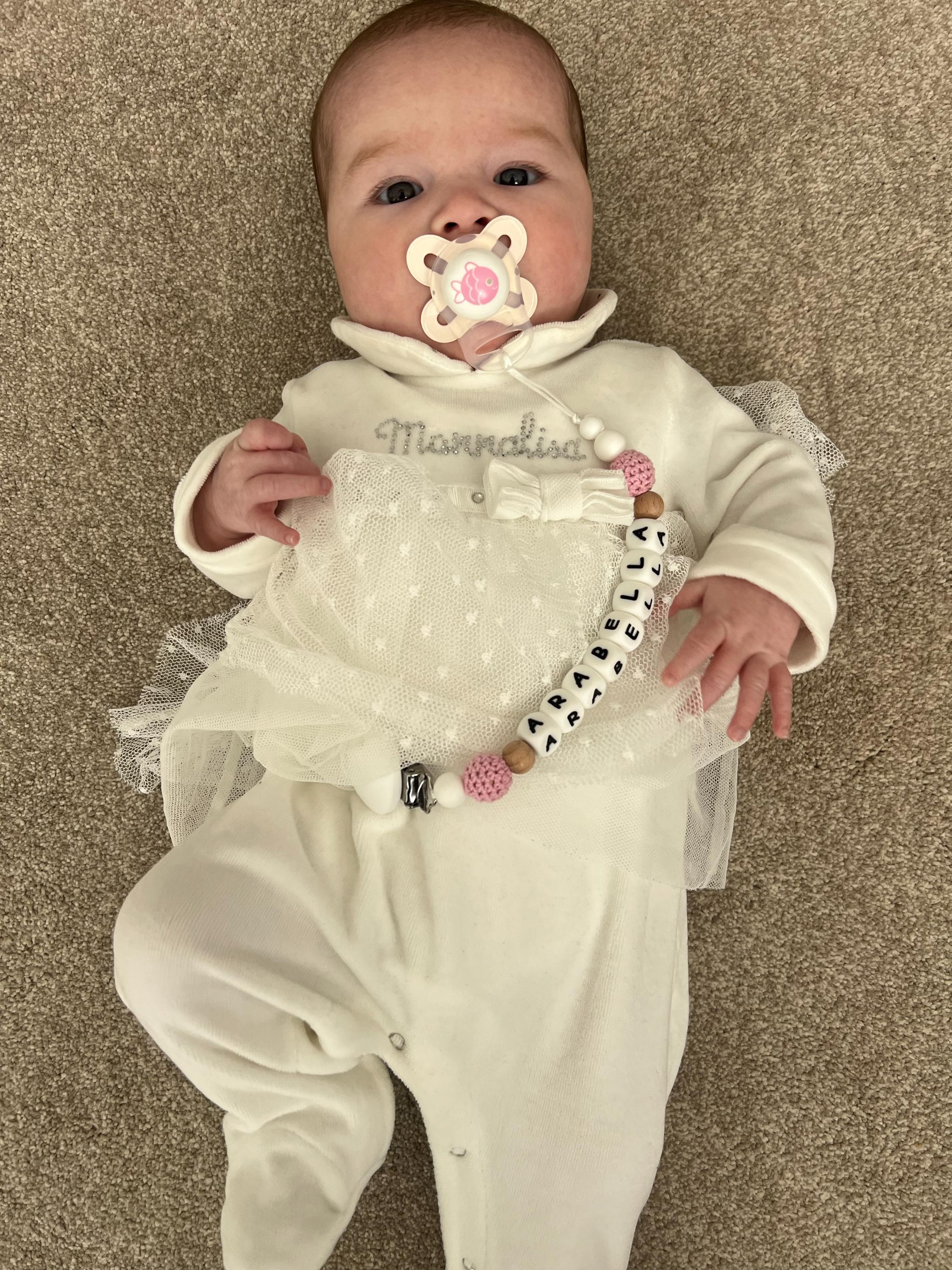 Personalised dummy clip, Silicone dummy clip, Dummy clip, Baby pacifier clip, Pacifier holder, Baby shower gift, White