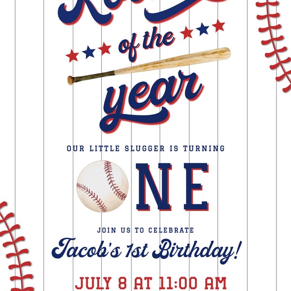 Rookie of the Year First Birthday Invitation Bundle, Editable Baseball ...