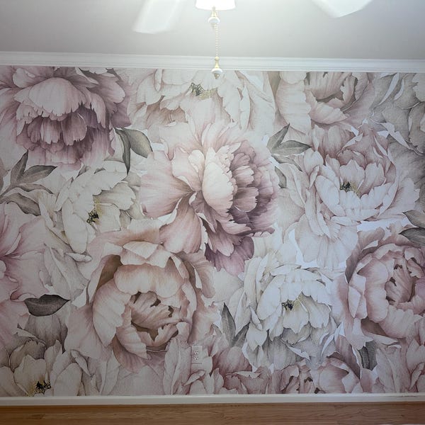 Pastel Peony Wallpaper Peel and Stick | Watercolor Soft Floral Wall ...