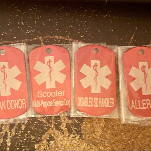 Medical Alert Custom Laser Engraved Medic ID Military Dog Tag Emergency ...