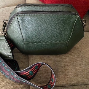 Womens Green Crossbody Bag, Vegan Leather Bag, Minimalist Geometric Shoulder Bag, Structured Bag, Unique Gifts for Her