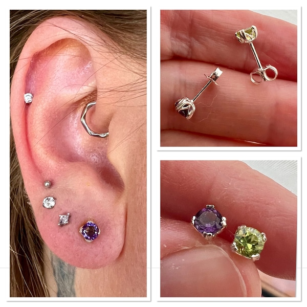 5mm Round Cut Natural Gemstone Stud Earrings - Your Choice of Gemstone