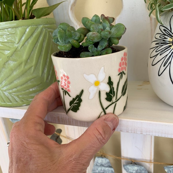 Raspberry Planter Succulent Pink Decor Pattern Ceramic Pottery Handmade ...