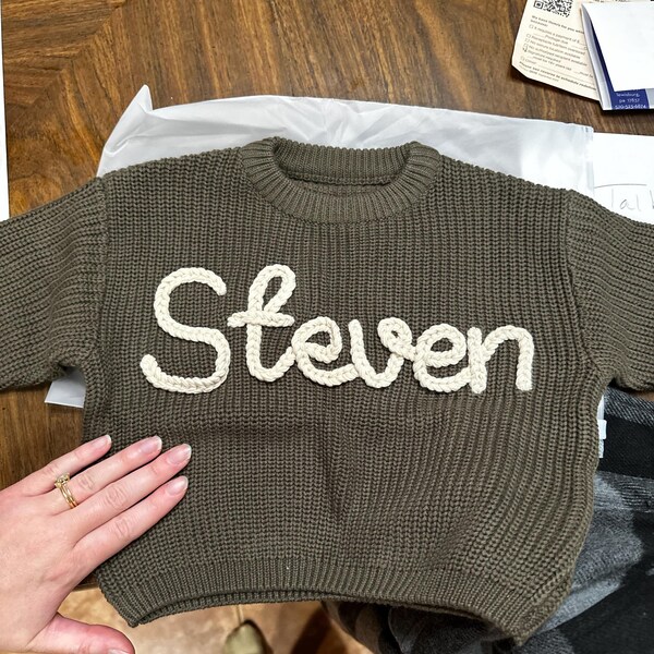 Custom Hand Embroidered Oversized Toddler And Baby Name Knit Sweater