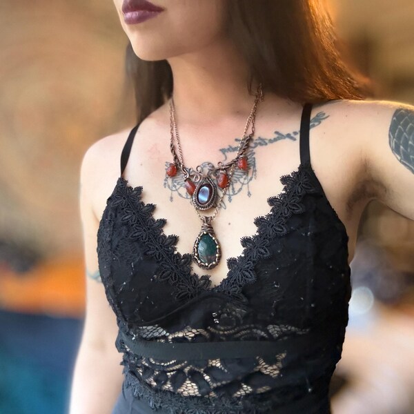 Bohemian Tibetan Vintage Handmade Coral Lapis Stone Bead Necklace #5