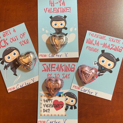 PRINTABLE Ninja Valentine Cards Set of 4 Instant Download Hi-ya ...
