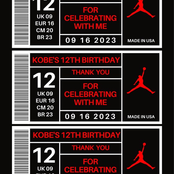 Personalized Printable Shoe Box Label Party Favors Black Red Personalized Printable Shoe Box Label Party Favors Black Red