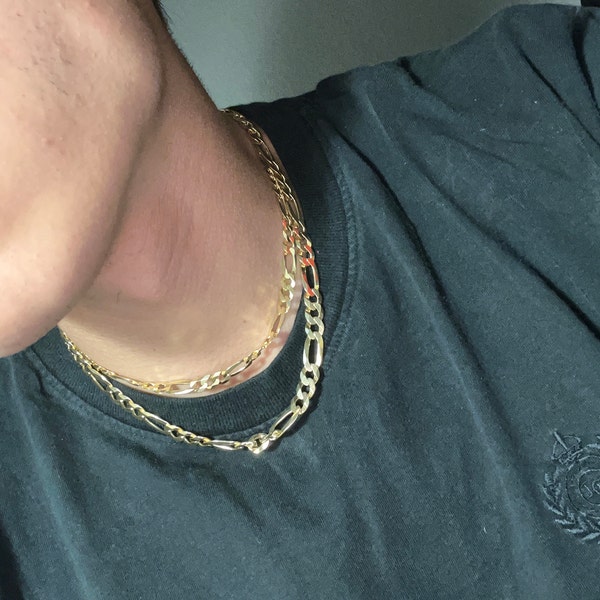 thumbnail image 2 of 14k Gold Plated Flat Figaro Chain Necklace - 925 Sterling Silver Base, Made In Italy 2 of 6