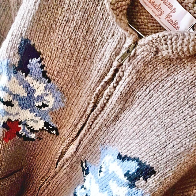 手編みウールウルフカーディガン：メアリーマキシム風セーター - Etsy 日本