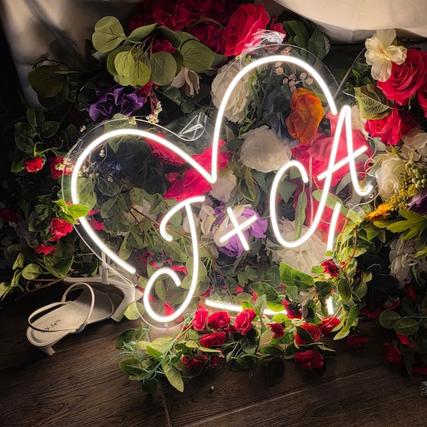 Custom Initials Heart LED Neon Sign, Last Name Neon Light for ...