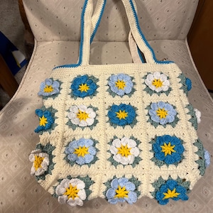 Bolso De Mano Cuadrado De Abuela De Ganchillo, Diseño De Flores En 3D De Ganchillo, Bolso Floral De Primavera Y Verano Con Forro - España