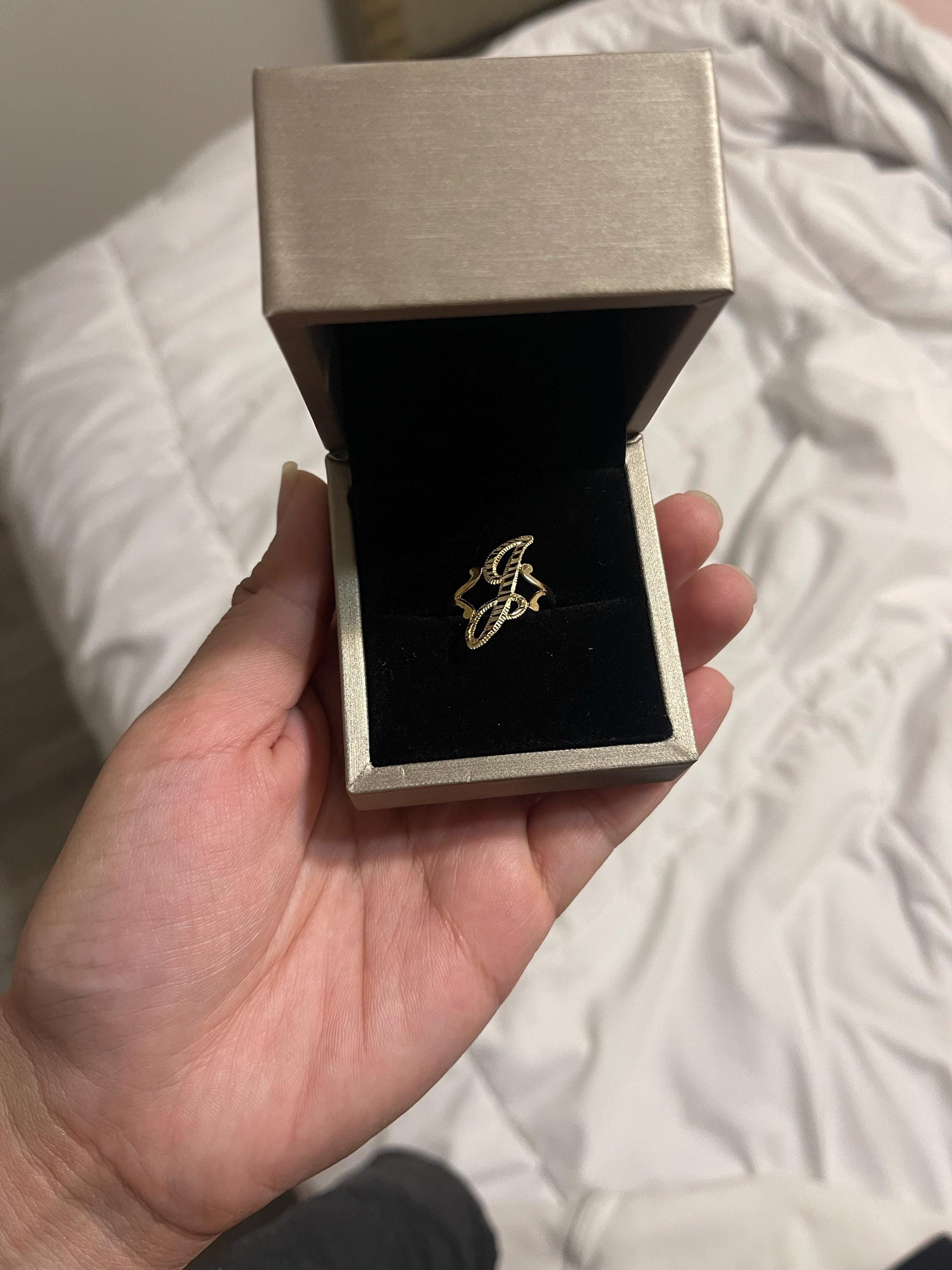 10K Gold Initial Ring / Cursive Initial Alphabet Ring / Initial Letter Alphabet Ring