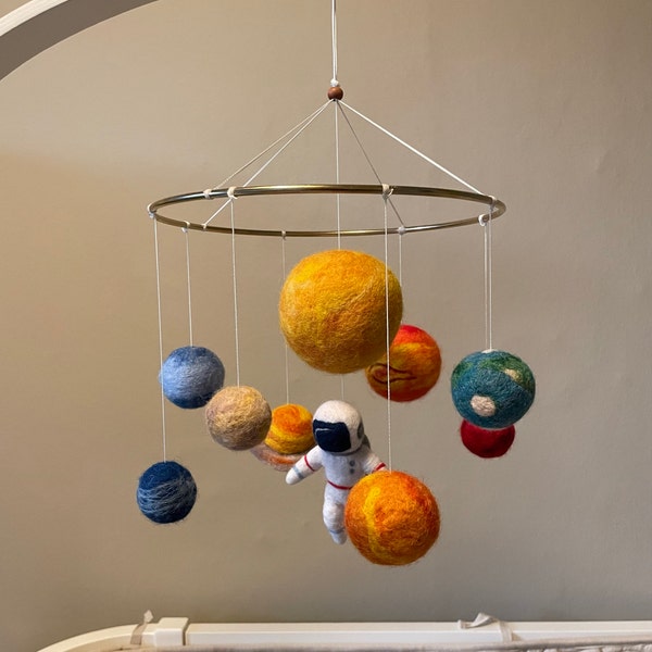 Solar System Mobile Nursery Pastel Outer Space Mobile Baby Boy Felt ...