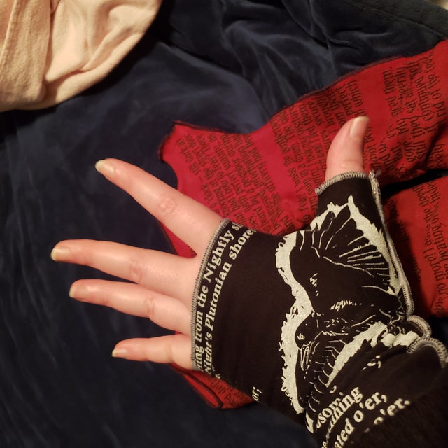 The Raven Writing Gloves | Black and Gray Fingerless Gloves
