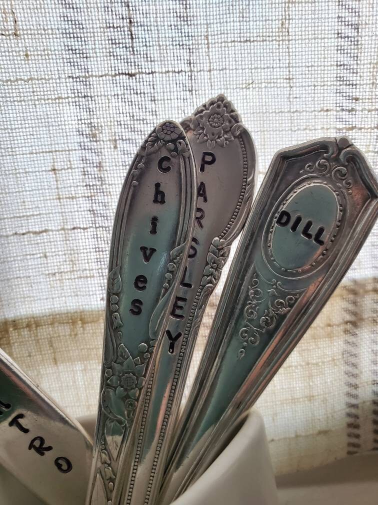 Handmade garden marker Set of 5 Herb marker Vintage upcycled Christmas Garden stakes Spring gift basket Mother’s Day gifts for her Plants