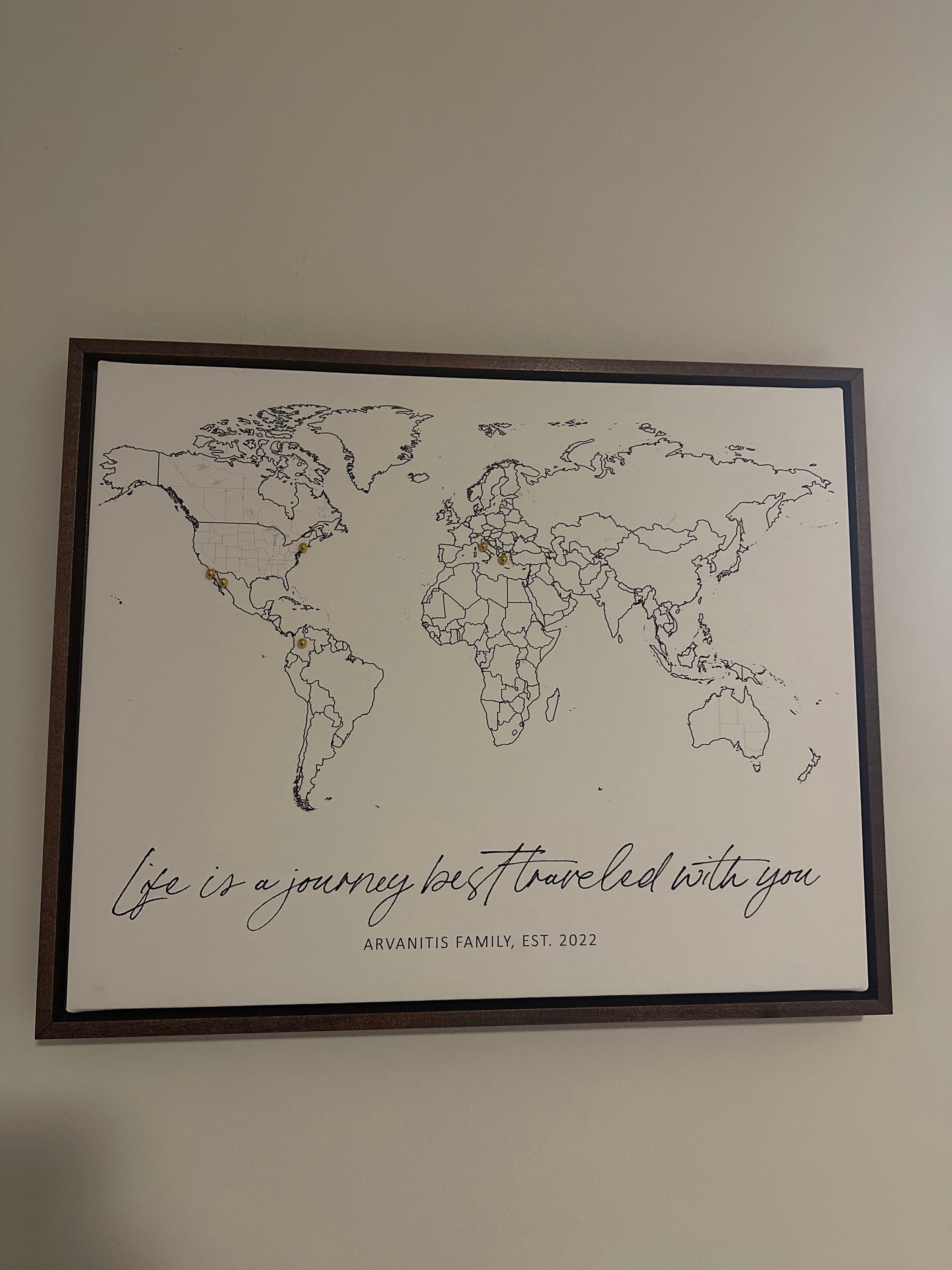 Push Pin Mini World Travel Map - No Labels - Personalizable Cork Pin Board Canvas Gift