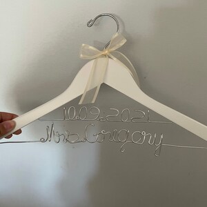 Sale Personalized Wedding Hanger Bridal Hanger Bride Hanger with Custom Date Double Line Wire Name Hanger Wedding Dress Hanger photo
