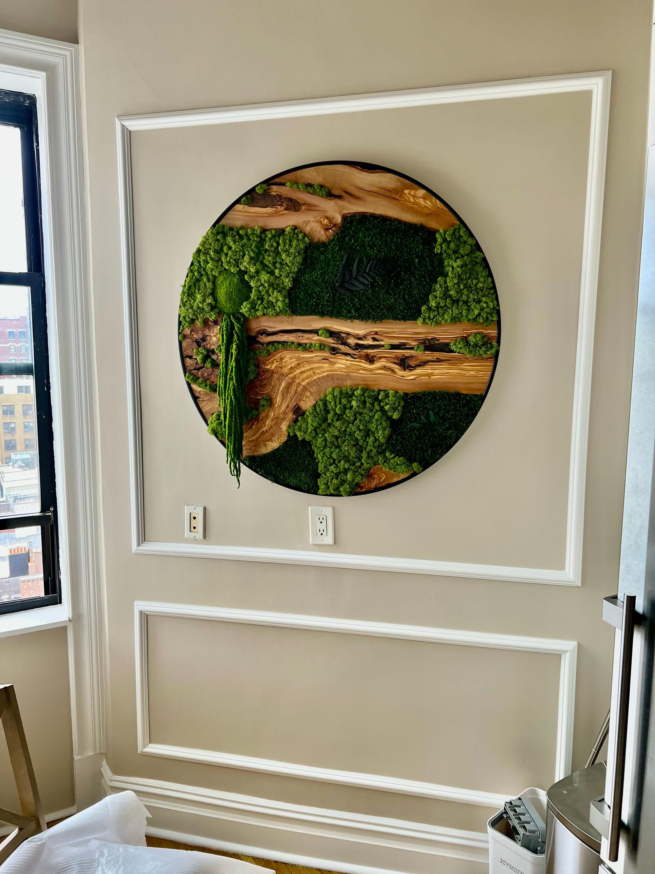 Custom Made Moss and Olive Wood Wall Art, Metal Frame Moss Wall Decor, Olive Wood and Moss Wall Art- Preserved Stabilized Moss Wall Decor