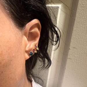 Customer photo from Catherine, Belted Raw Pink Tourmaline Stud Earrings