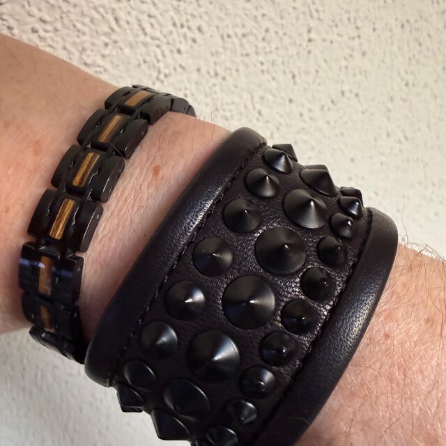 BLACK on BLACK Leather Metal Studded Cuff Punk Bracelet - Etsy