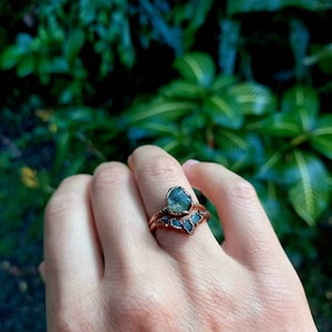 Blue Peruvian Opal and Moss Agate Ring Set| Earthy Ring Set| Raw