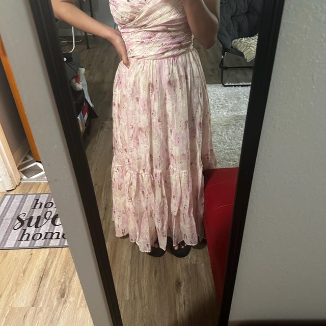 Spring Floral Maxi Dress | Blush Pink A-line Gown | Ruffle Shoulder Elegant  Day Dress | Boho Chiffon Picnic Outfit for Spring & Summer - Etsy