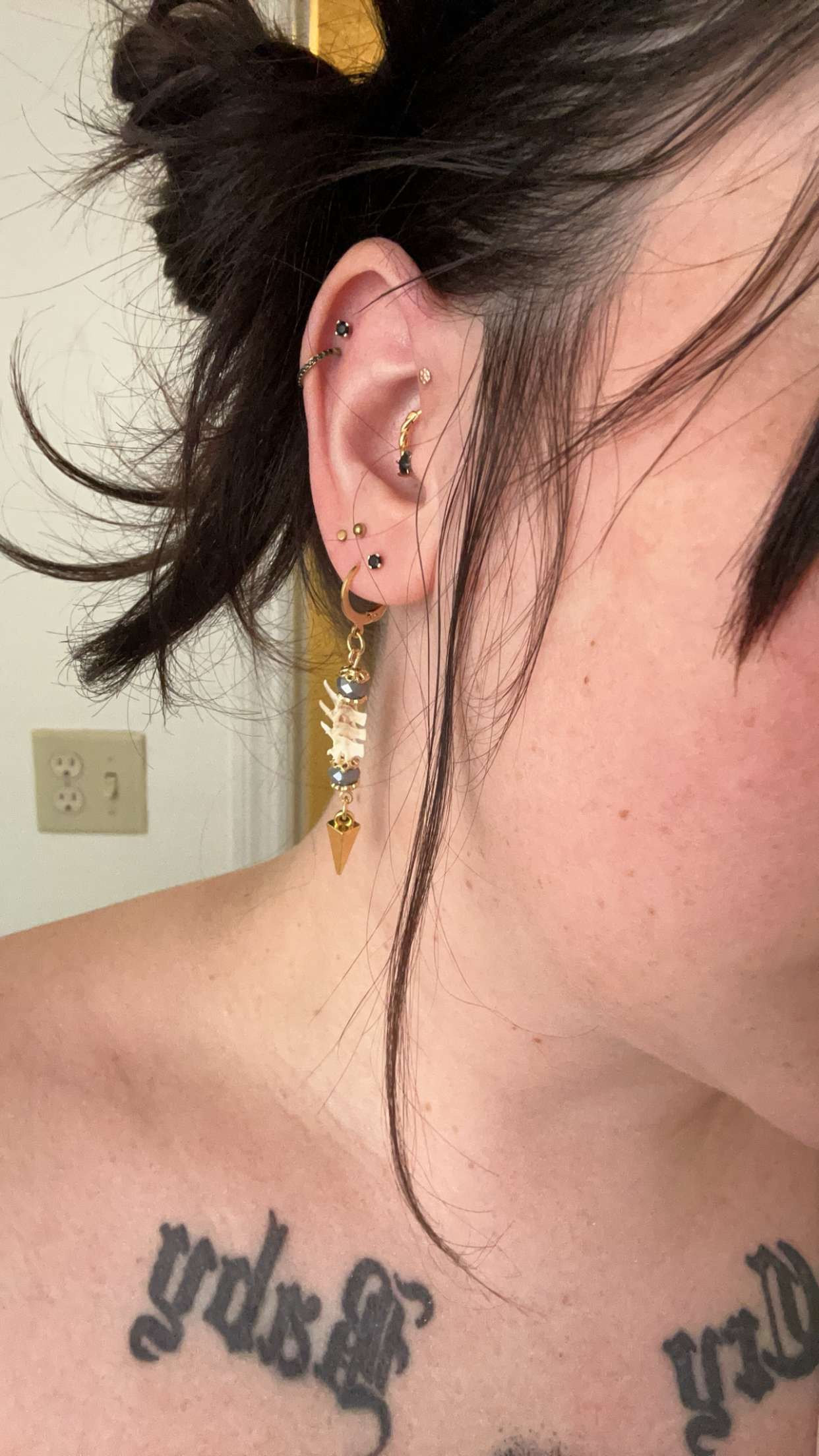 Exquisite Victorian-Era Inspired Coiled Rattlesnake Vertebrae Dangling, Earrings with Intricate Metalwork and Antique Brass Finish
