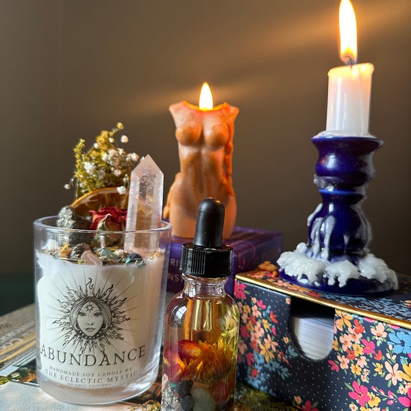 Abundance Intention Candle Packed With Crystals, Herbs and Flowers ...