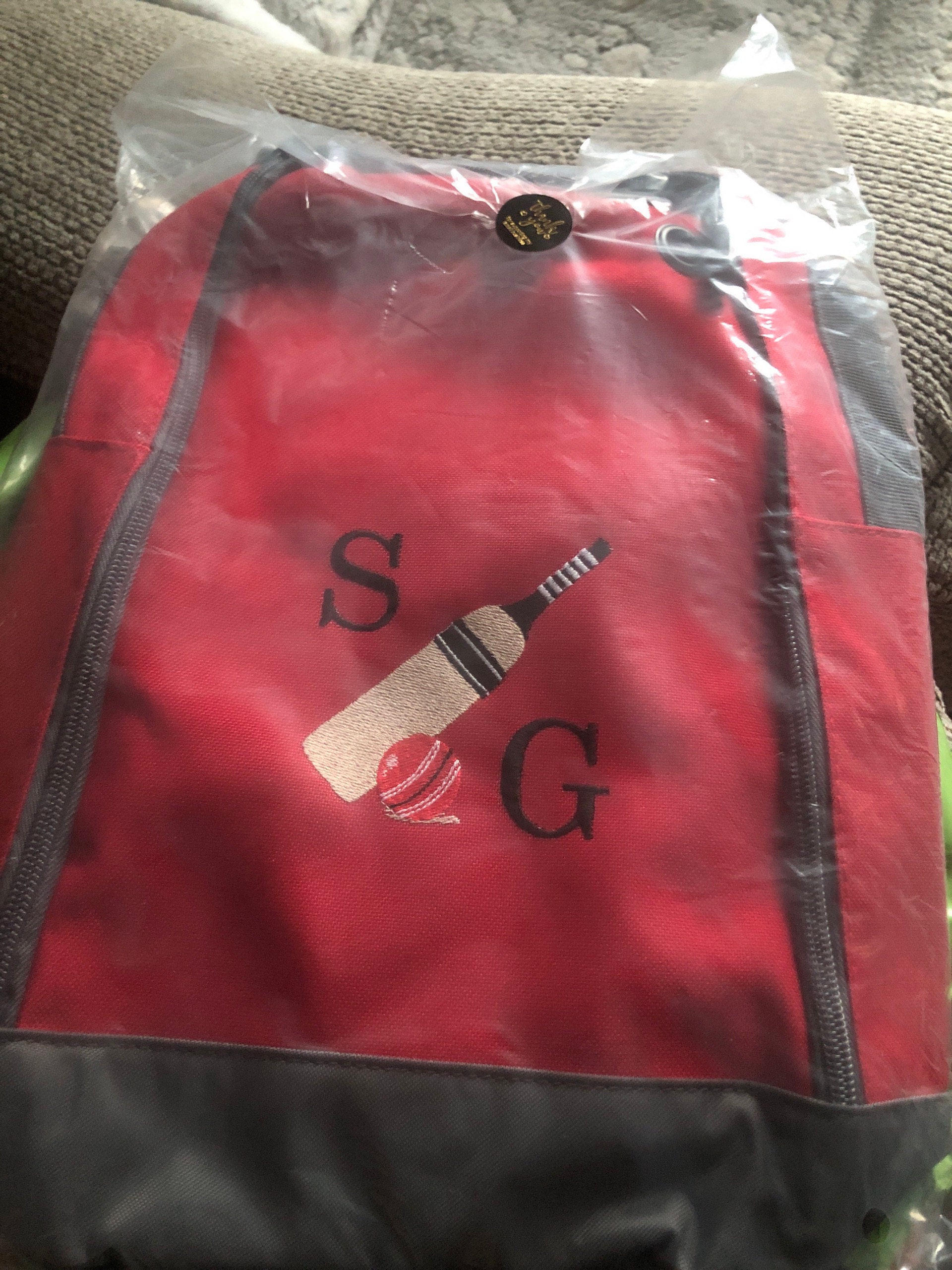 Personalised Embroidered Cricket Boots Bag - Monogrammed Cricket Bat & Ball Log Shoe / Boot Bag