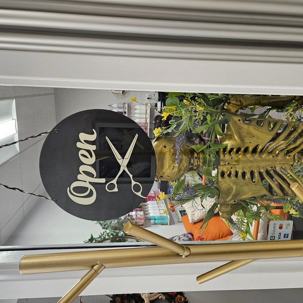 Hair Salon Open Closed Sign With Scissors Business Sign Barbershop Sign ...