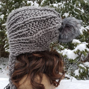 Knitted Hat Pattern Hat Knitting Pattern Ear Flap Hat Slouchy Beanie ...