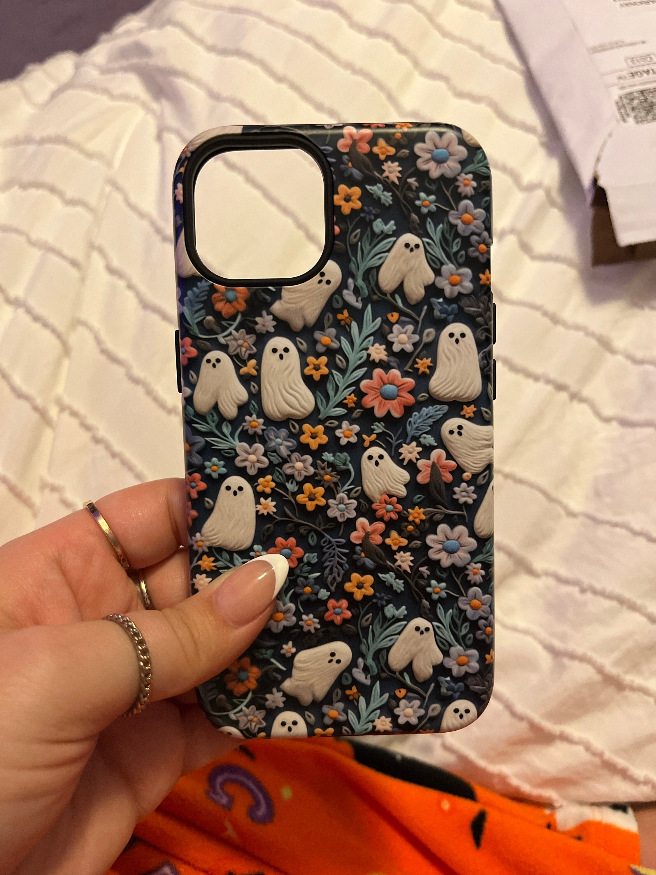 Ethereal Clay Effect Ghosts and Flowers Phone Case | Spooky Ghosts Floral Phone Case | Cute Halloween | MagSafe | iPhone | Pixel | Samsung