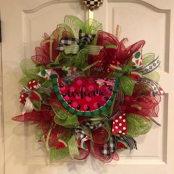 WELCOME Red Watermelon SIGN Wall Art Door Hanger Plaque Pool Backyard ...