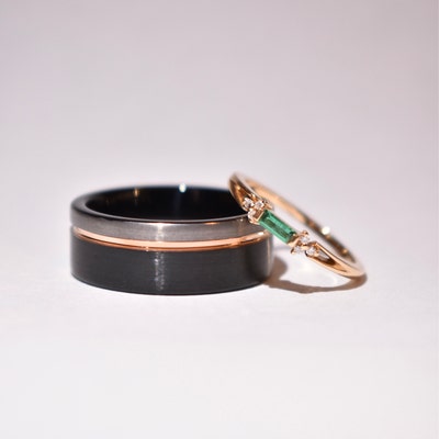 Tungsten Ring Black and Silver Brushed With Rose Gold Accent, Mens Ring ...