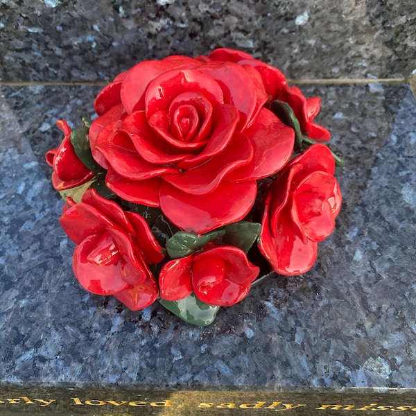 Baby Blue Ceramic Rose Bouquet Memorial Flower Tribute | Perfect for ...