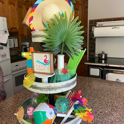 Pool Party Themed Tiered Tray Set Mix and Match Items Bright - Etsy