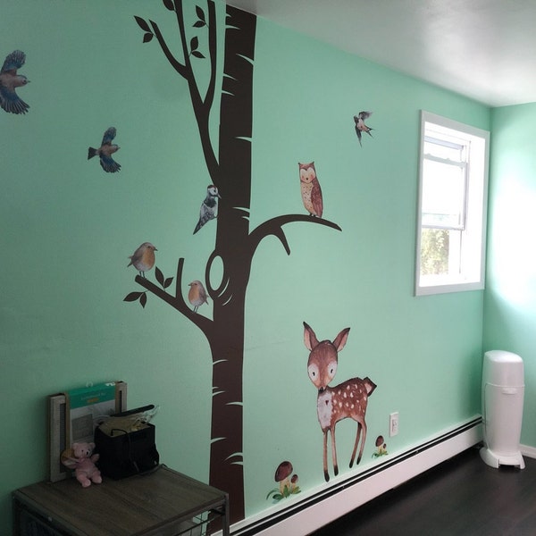 Nursery Trees Wall Decor Woodland Ancient Tree Watercolor Animals Fox