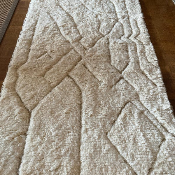 Tapis Berbère Marocain 3x5 Ft – Laine Tissée Main – Beni Ourain – Style Boho