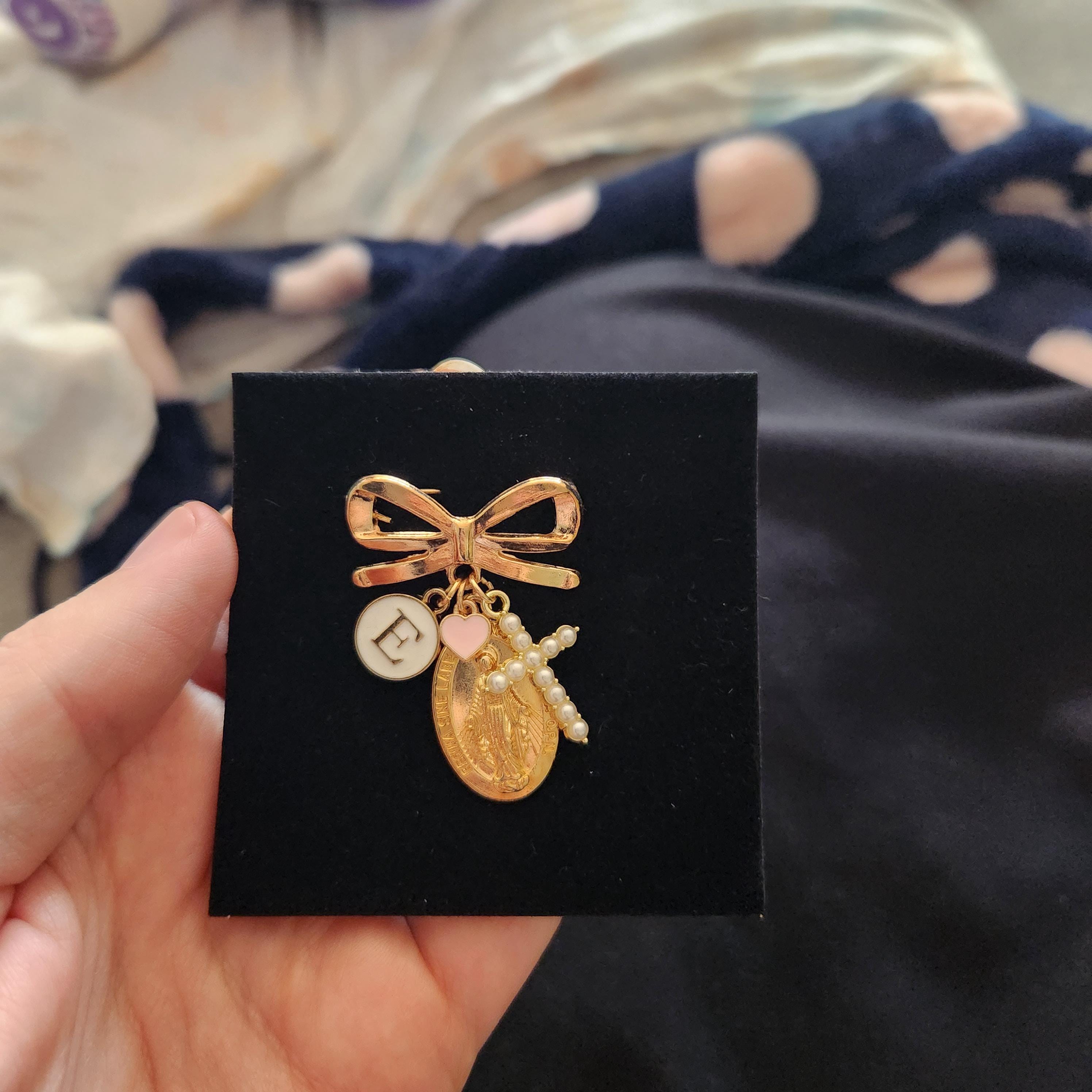 Personalized Virgin Mary Baptism Pin: Gold Cross, Initial Brooch