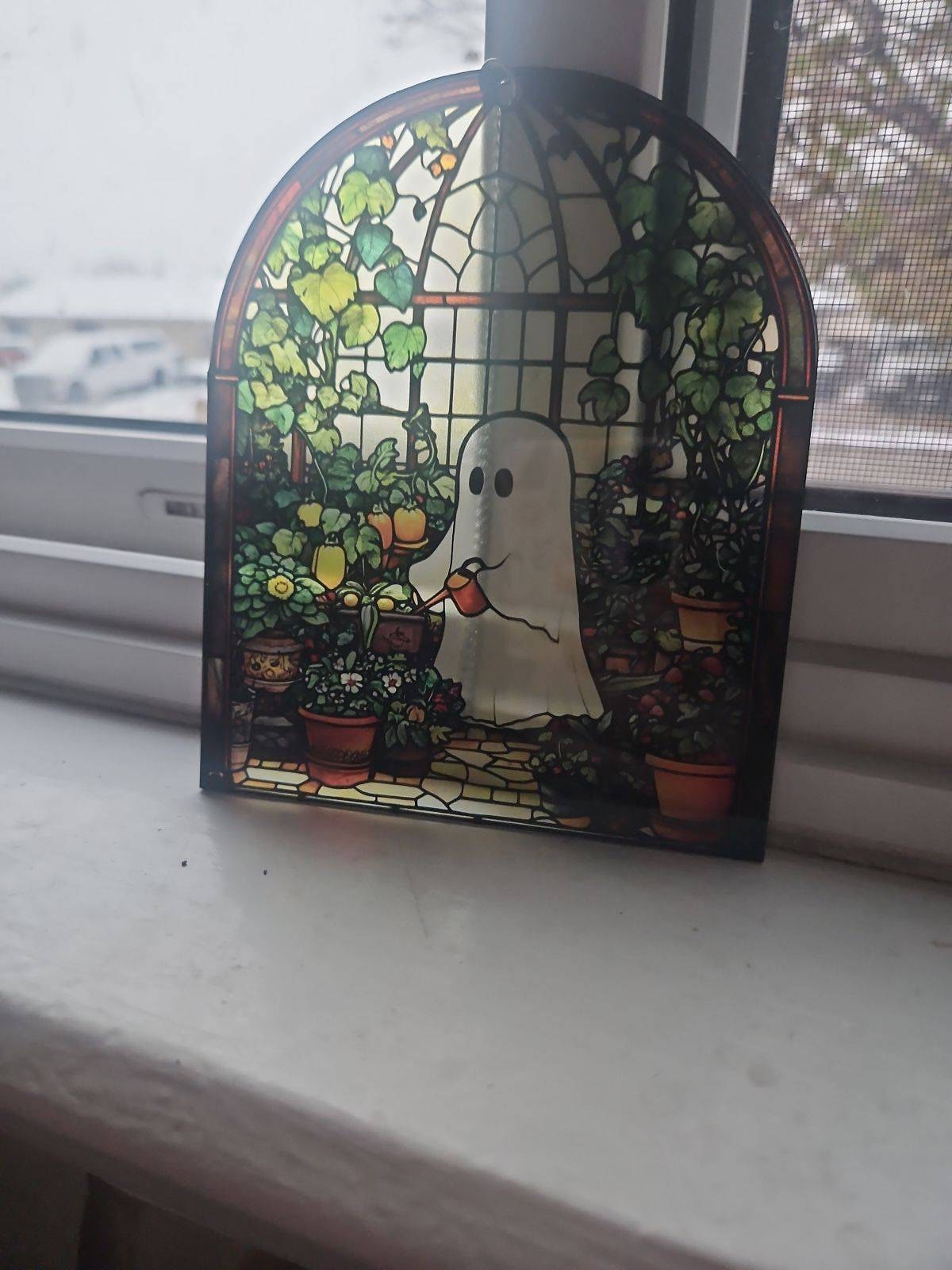 Cute Ghost Greenhouse Suncatcher Ornament, Halloween Ghost Acrylic Window Hangings, Plant Lovers Gift, Halloween Home Decor, Gift For Mom