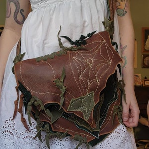 Leaf Leather Crossbody Bag: Brown & Green Woodland Pixie Purse - Etsy