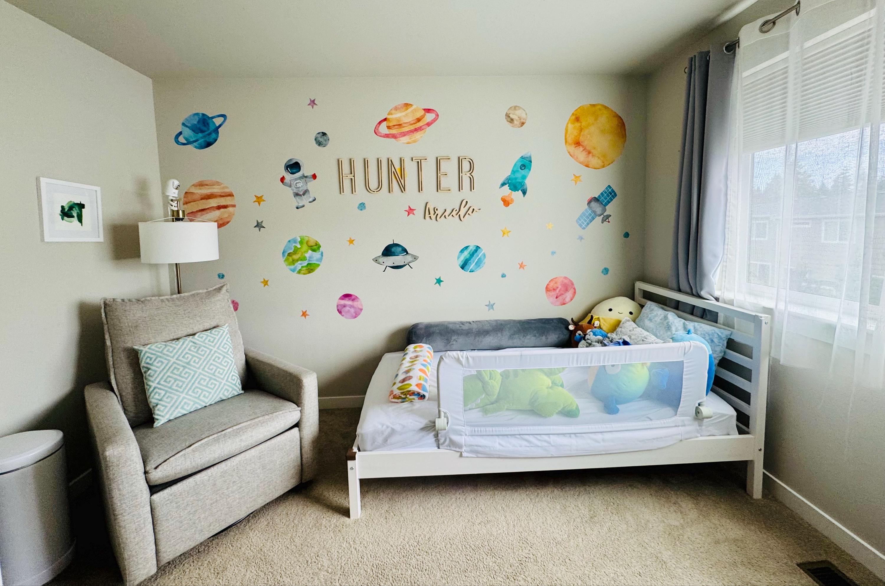 Space Wall Decals, Watercolor Solar System, Nursery Decals, Planet Wall Decals, Stars, Planets, Astronaut, Kids Wall Decals, Peel and Stick