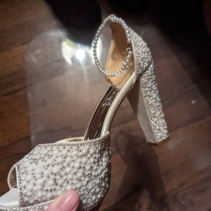 Wedding Dress Shoes Pearl Design Thick Heel Platform - Etsy