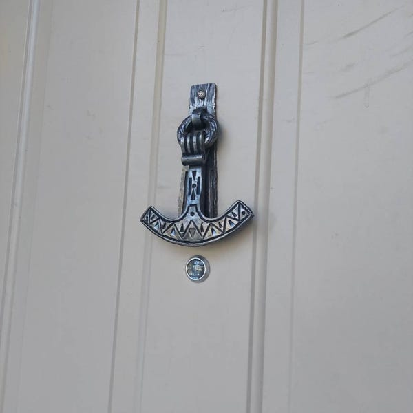 Wrought Iron Viking Hand Knocker, Thor's Hammer, Rustic Door Knocker ...