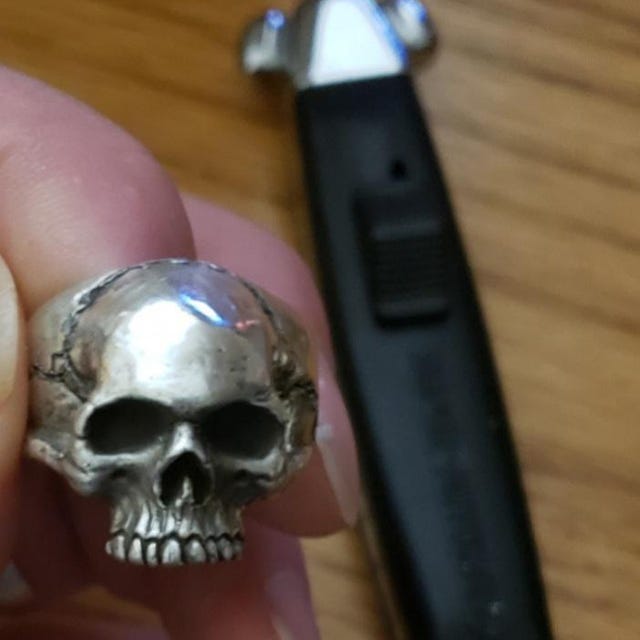Skull Ring, Half Jaw, Mens Custom .925 Solid Sterling Silver Skull